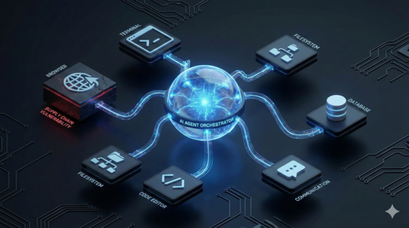 central ai agent orchestrator with a supply chain vulnerability
