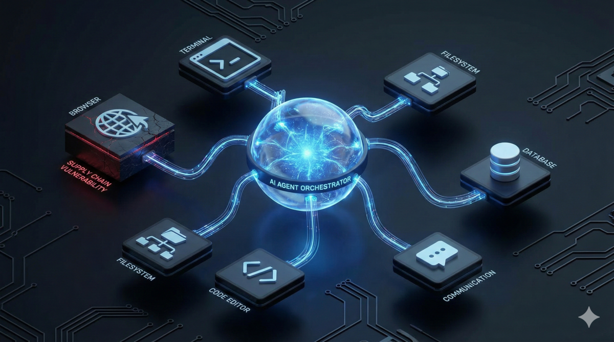 central ai agent orchestrator with a supply chain vulnerability